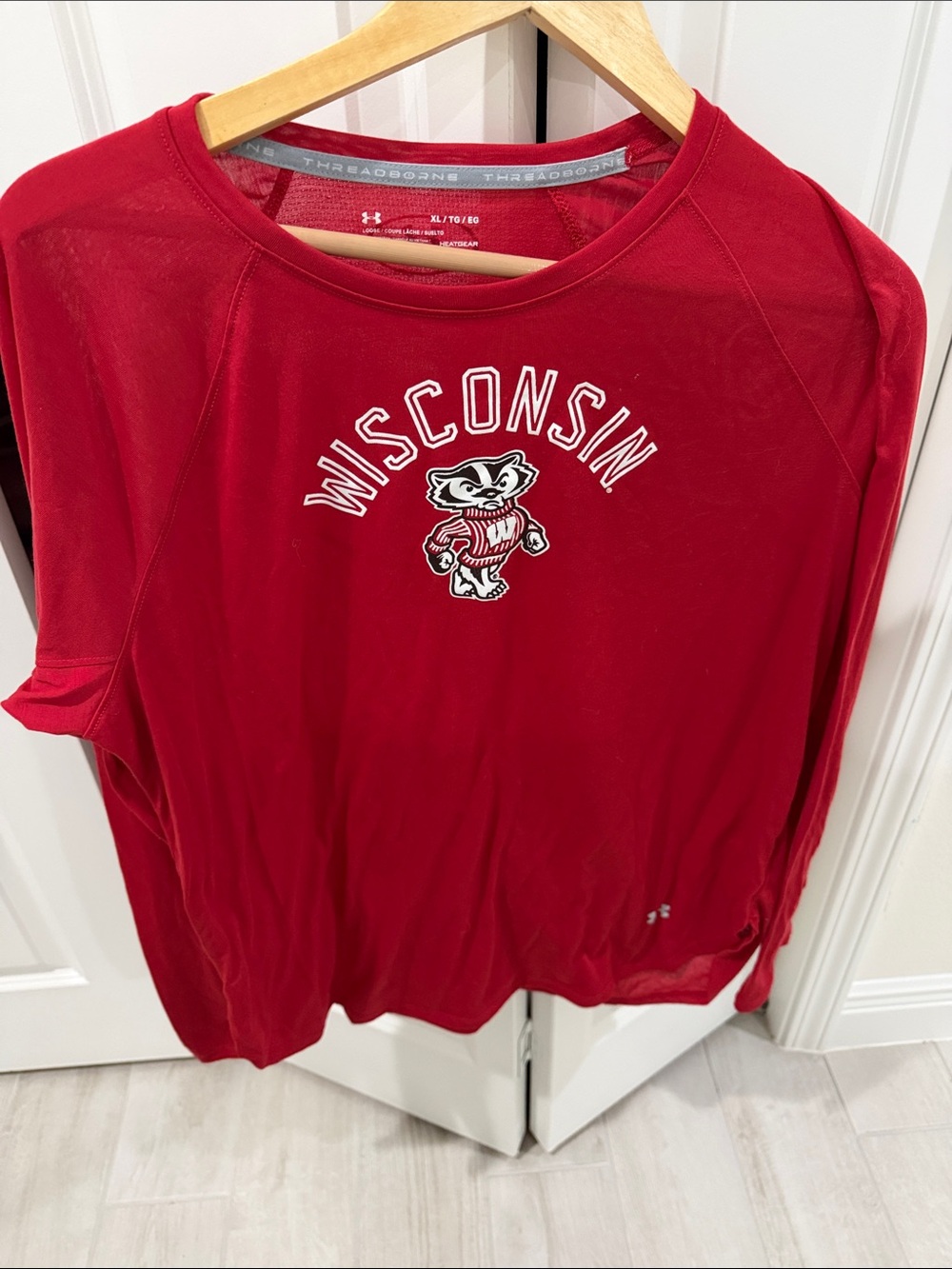 Under Armour Women's Red Wisconsin Long-Sleeve Performance Top